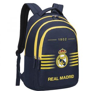 Real Madrid Sac à dos scolaire - 2 compartiments - Bleu - Bretelles ajustables - Polyester
