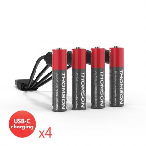 Thomson Lot de 4 Piles AAA / LR03 Li-ion 1.5V rechargeables par USB-C avec c&acirc;ble multi USB - 520302