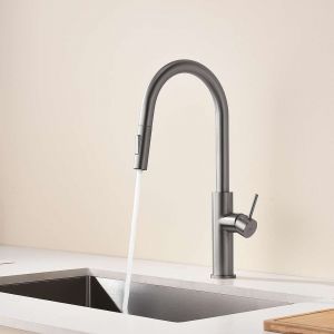 Mitigeur de cuisine bec haut avec douchette extractible nickel brossé Inox S304 série RIVER