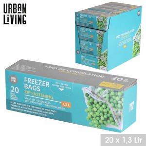 Urban living Sac congelation avec fermeture facile "Les indispensables" - Transparent - 20 sacs de 1,3 L