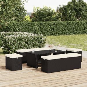 VidaXL Poufs avec coussins 2 pcs noir 40x30x40 cm r&eacute;sine tress&eacute;e 319394