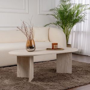 Concept-Usine Table Basse Ovale Effet Travertin 119x60cm Lyu