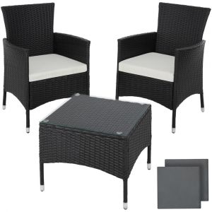 Image de TecTake Salon de jardin LUCERNE - 2 Chaises Fauteuils et 1 Table en Résine Tressée Noir