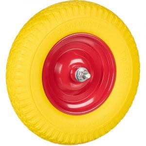Relaxdays Roue de brouette 4.00-8, Caoutchouc, avec axe, Rechange Diable, Robuste, Charge Max. de 100 kg, Jaune - Rouge
