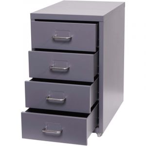 D&eacute;coshop26 Caisson &agrave; tiroirs armoire de bureau 48x28x41 cm 4 tiroirs en acier gris fonc&eacute; 040008262