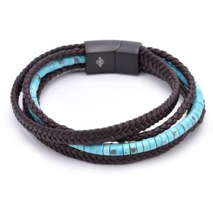 Bracelet Cuir Marron Tressé Avec Perle De Heishi Turquoise