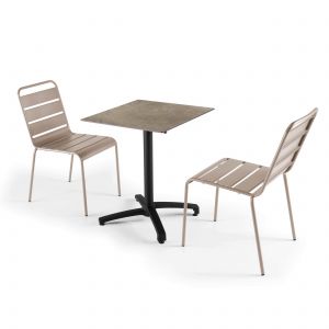 Image de Oviala Ensemble table de jardin stratifié marbre beige et 2 chaises taupe 60 x 60 x 72 cm