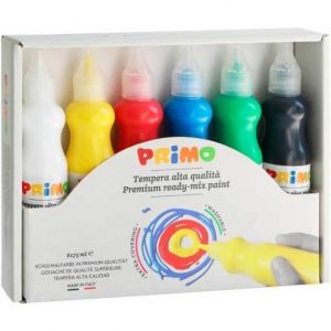 Primo Morocolor, Tempera à peindre 6 couleurs tempera lavables pour enfants, couleurs tempera en flacon 75 ml bec doseur couleurs vives pigmentation élevée Fabriqué en Italie