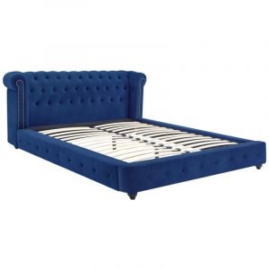 Lit chesterfield 180 x 200 cm - Velours - Bleu roi - tongerla