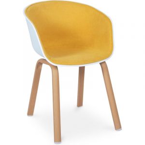 Privatefloor Chaise de salle &agrave; manger scandinave rembourr&eacute;e avec accoudoirs Jaune