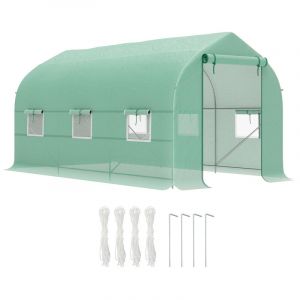 Outsunny Serre tunnel de jardin - 8 m&sup2; - avec 2 portes et 6 fen&ecirc;tres - b&acirc;che PE 140g/m&sup2; - 400 x 200 x 200 cm - vert