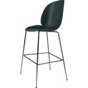 Image de Gubi Chaise de Bar Beetle - 73 cm - noir chrome - vert foncé