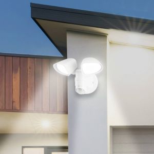 Telefunken Lampe led d'extérieur, spot mural avec détecteur orientable, 10 Watt, 1000 lumens, 4000 Kelvin, IP44, 258x218x160mm (LxlxH), blanc