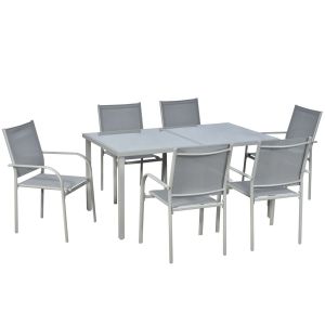 Outsunny Ensemble de jardin 6 personnes avec table &agrave; manger gris