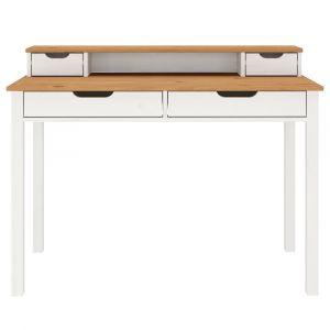 Idimex Bureau raul l 114 cm 4 tiroirs en bois massif - Blanc et chêne