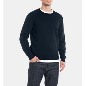 REPLAY Pull droit en maille coton Bleu - Couleur Bleu - Taille XXL