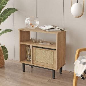 [en.casa] - Table d'appoint Kvænangen 60 x 60 x 26 cm effet chêne aspect rotin noir