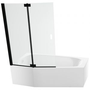 Jacob Delafon Pack baignoire bain douche 170 x 90 Bastille vidage à gauche blanc brillant + tablier en angle + pare-bain noir