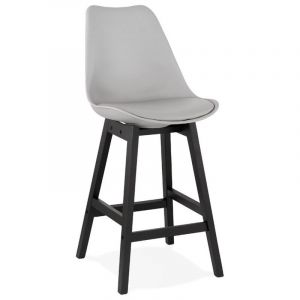 Image de Tabouret de Bar Design April Mini Gris Pieds en Bois Noir