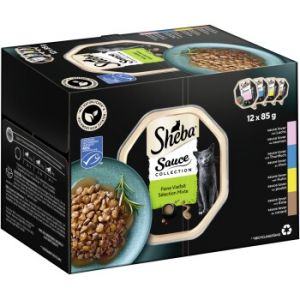 Sheba Lots économiques Les Barquettes de 48 x 85 g - Sauce Lover (saumon, thon, poulet, canard)