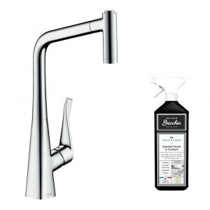 Hansgrohe Robinet de cuisine avec douchette Metris M71 320 2 jets chrom&eacute; + nettoyant Briochin