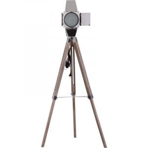 Homcom Lampadaire trépied projecteur style industriel néo-rétro hauteur réglable 65L x 65l x 103-146H cm bois acier métalisé - Gris