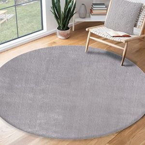 Image de Tapis de Salon ou chambre en gris 200x200 rond | Tapis poil ras moderne et doux | Interieur | Lavable en machine - The Carpet Loft