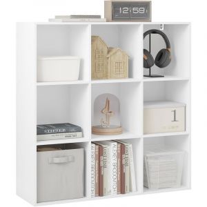 Bibliothèque avec 9 Compartiments, Étagère Cubique, Cloison à Cubes Ouvertes, Meuble de Rangement, 94x29, 5x93 cm, Blanc, WOLTU