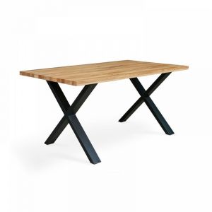 Oviala Table en chêne rectangulaire avec piètement croisé - 160 x 95 x 75 cm - Noir