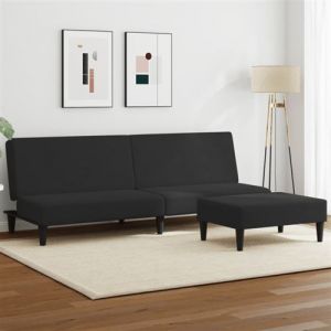 VidaXL Canapé-lit à 2 Places avec Repose-pied, Lit d'Appoint, Lit d'Invité, Meuble de Salon Salle de Séjour Intérieur, Moderne, Noir Velours