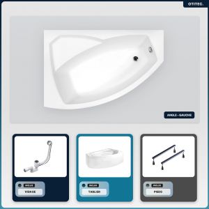 Baignoire asymétrique - 150 x 95 cm - Gauche - avec Tablier - Pieds - Vidage Chrome - RIMA