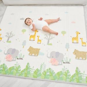 Tapis D'éveil Bébé Pliable Epais Réversible 180x200x1.5cm - Tapis De Jeu Pour Enfant Bebe, Tapis De Sol XXL En Mousse - Tapis De Motricité Favorisant Le Développement Sensoriel - Cadeau Naissance Bébé