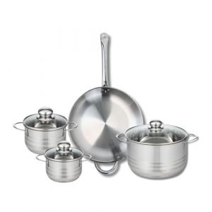 Elo 9874350 Batterie de cuisine 4 pièces, Ensemble de 1 Poêle de cuisson 32 cm et 3 faitouts 14, 16 et 24 cm Profi Brillant, inox, induction