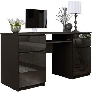 Bureau : 2 Tiroirs, Noir Mat / Noir Brillant, 135 &times; 77 &times; 50 cm