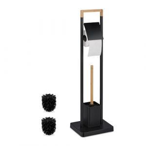 Relaxdays Serviteur WC, Bambou, Acier Inoxydable, Support à Poser, Brosse et Porte-Brosse, Noir - Nature