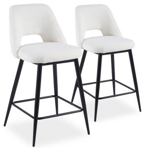 Lot de 2 chaises de bar Ecuador Métal Noir et Tissu bouclette Créme