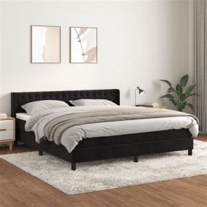VidaXL Sommier à Lattes de Lit et Matelas, Lit Rembourré, Lit Double, Lit Adulte de Chambre à Coucher Intérieur, Moderne, Noir 160x200 cm Velours