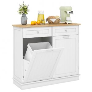 Meuble poubelle escamotable avec poubelle cachée de 42 litres - Meuble de recyclage sans danger pour les animaux - Blanc