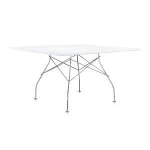 Kartell Table carrée GLOSSY 130 x 130 cm (Blanc - MDF laqué en polyester et acier chromé)