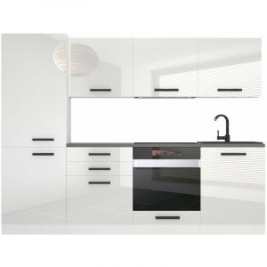 Cuisine Equipee Complete Sandy Muebles de Cuisine Complets - 240 cm. Cuisine Complete avec Plan de Travail, Blanc très Brillant - Belini