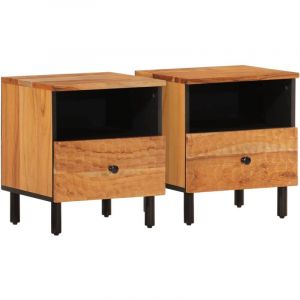 VidaXL Tables de Chevet 2 pcs, Armoires de Lit avec Tiroir et Compartiment, Tables de Nuit avec Pieds, Armoires de Nuit, Moderne, Bois d'Acacia Massif 356862