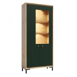 Image de Monmobilierdesign Parii Vaisselier 5 étages en bois vitrine avec led 89x196 cm design contemporain Vert bouteille