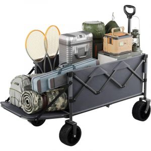 Woltu - Chariot Pliable à roulettes Chariot de transport Pliable, avec Porte Arrière, pour Tout Terrain, 200L, Charge de 150 kg, Gris