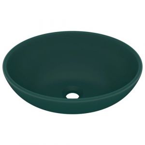 VidaXL Lavabo ovale de luxe Vert foncé mat 40x33 cm Céramique