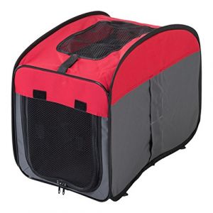 Iris Ohyama Cage pliable pour animal de compagnie, chien et chat - Pet Crate - DCC1143, Nylon, rouge, taille S, 53,5 x 33 x 40 cm