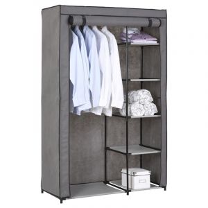 Image de Idimex Garde-robe en tissu TANJA armoire en tissu avec 5 tablettes et 1 tringle, rangement pour vêtements, coloris gris anthracite