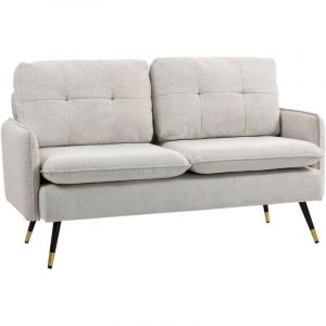 Homcom Canapé 2 places - coussins, assise rembourrée, dossier capitonné - pieds en acier - tissu en lin - 139 x 68 x 80 cm - crème