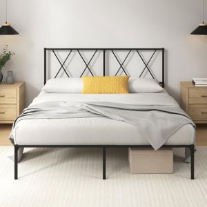 Zinus Elias Sommier 140x190 cm avec Lattes en M&eacute;tal - Cadre & T&ecirc;te de Lit 2 Personnes en M&eacute;tal - Hauteur 30 cm pour Rangement - Montage Facile - Noir