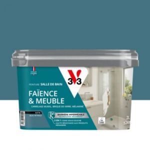 V33 Peinture De R&eacute;novation Fa&iuml;ence & Lambris Bleu P&eacute;trole 2 L