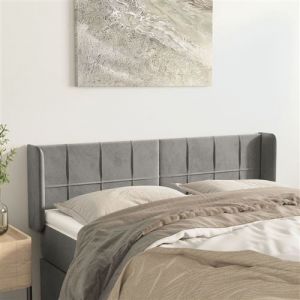 Image de VidaXL T&ecirc;te de Lit avec Oreilles Meuble de Chambre &agrave; Coucher Accessoire de Lit Double T&ecirc;te de Cadre de Lit Gris Clair 147x16x78/88 cm Velours